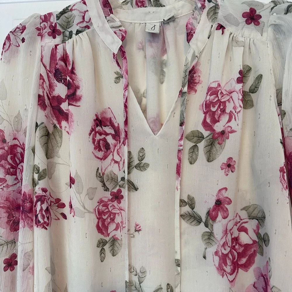 Joie Cream Sheer Blouse with Pink Rose Print - Picture 3 of 5